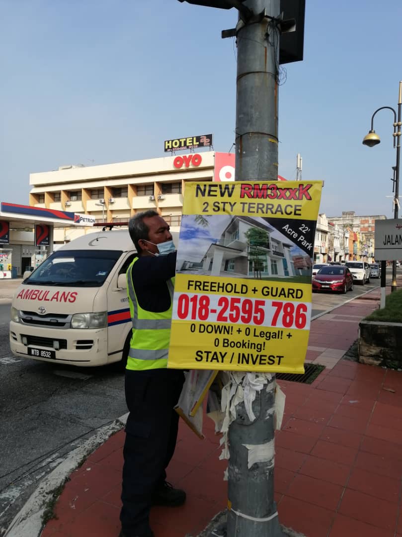 KERJA-KERJA MENURUNKAN POSTER, BUNTING, BANNER HARAM & TAMAT TEMPOH