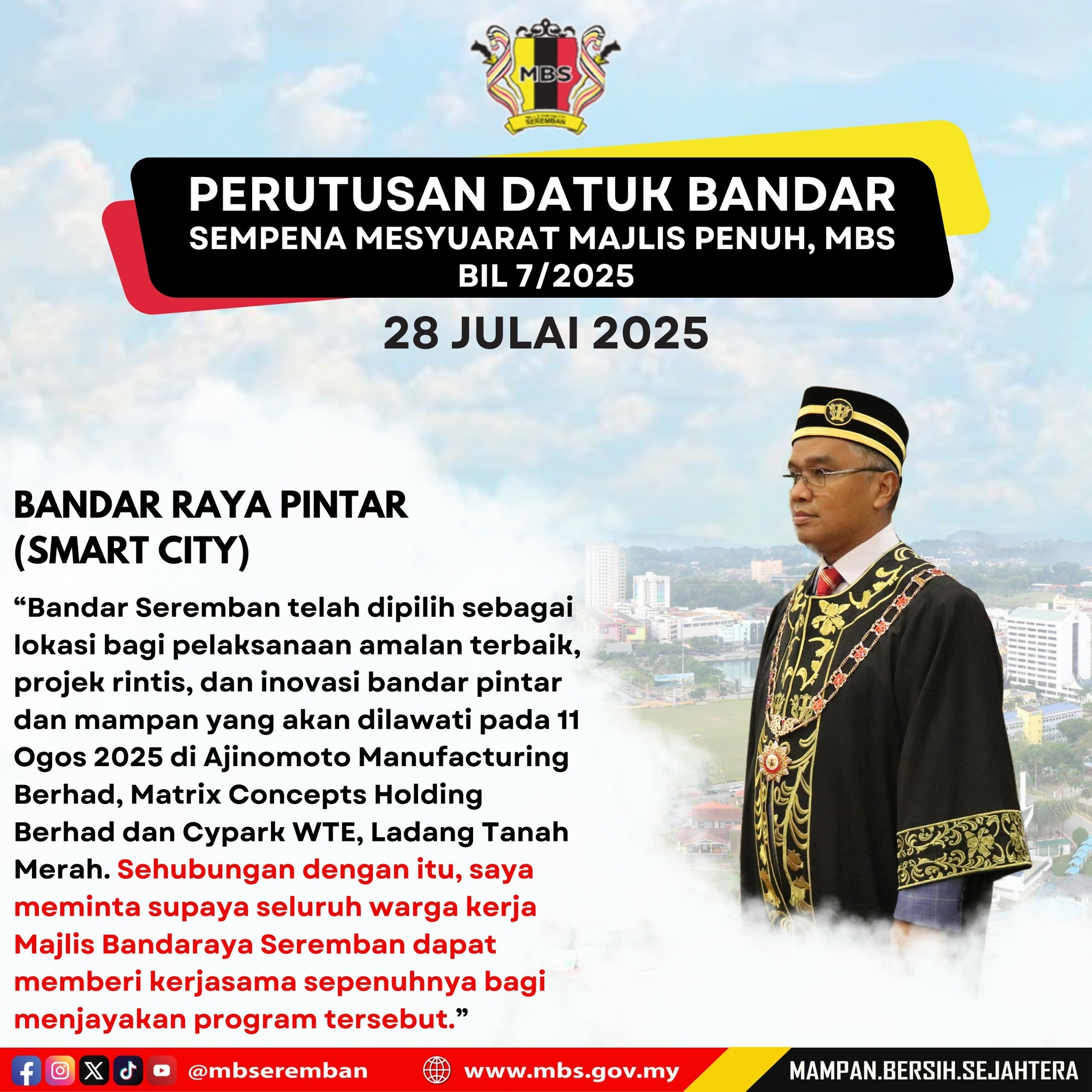 PERUTUSAN DATUK BANDAR SEMPENA MESYUARAT MAJLIS PENUH, MBS BIL 7/2025