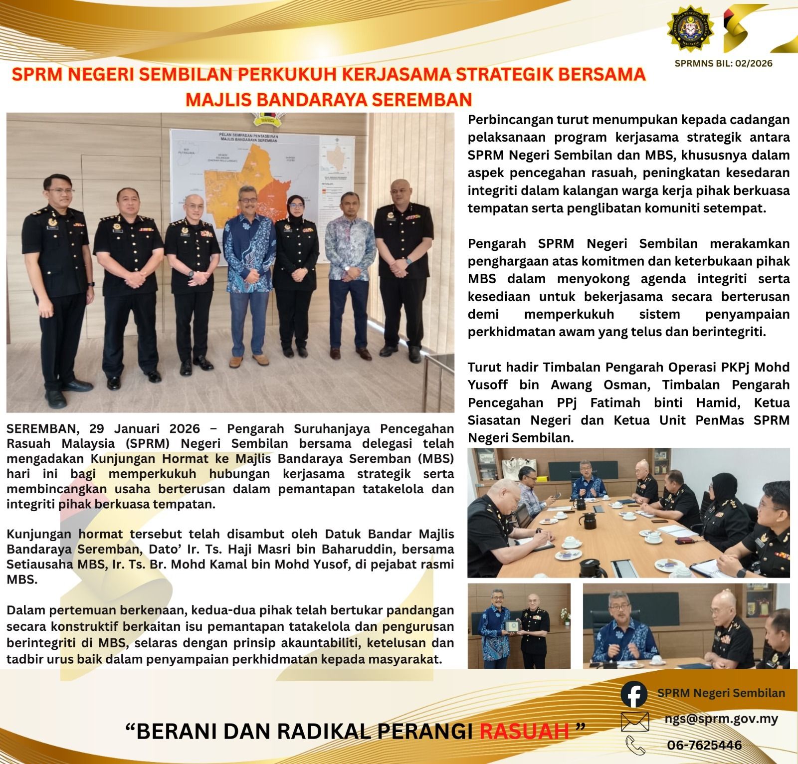 KUNJUNGAN HORMAT SPRM NEGERI SEMBILAN KEPADA DATUK BANDAR MBS