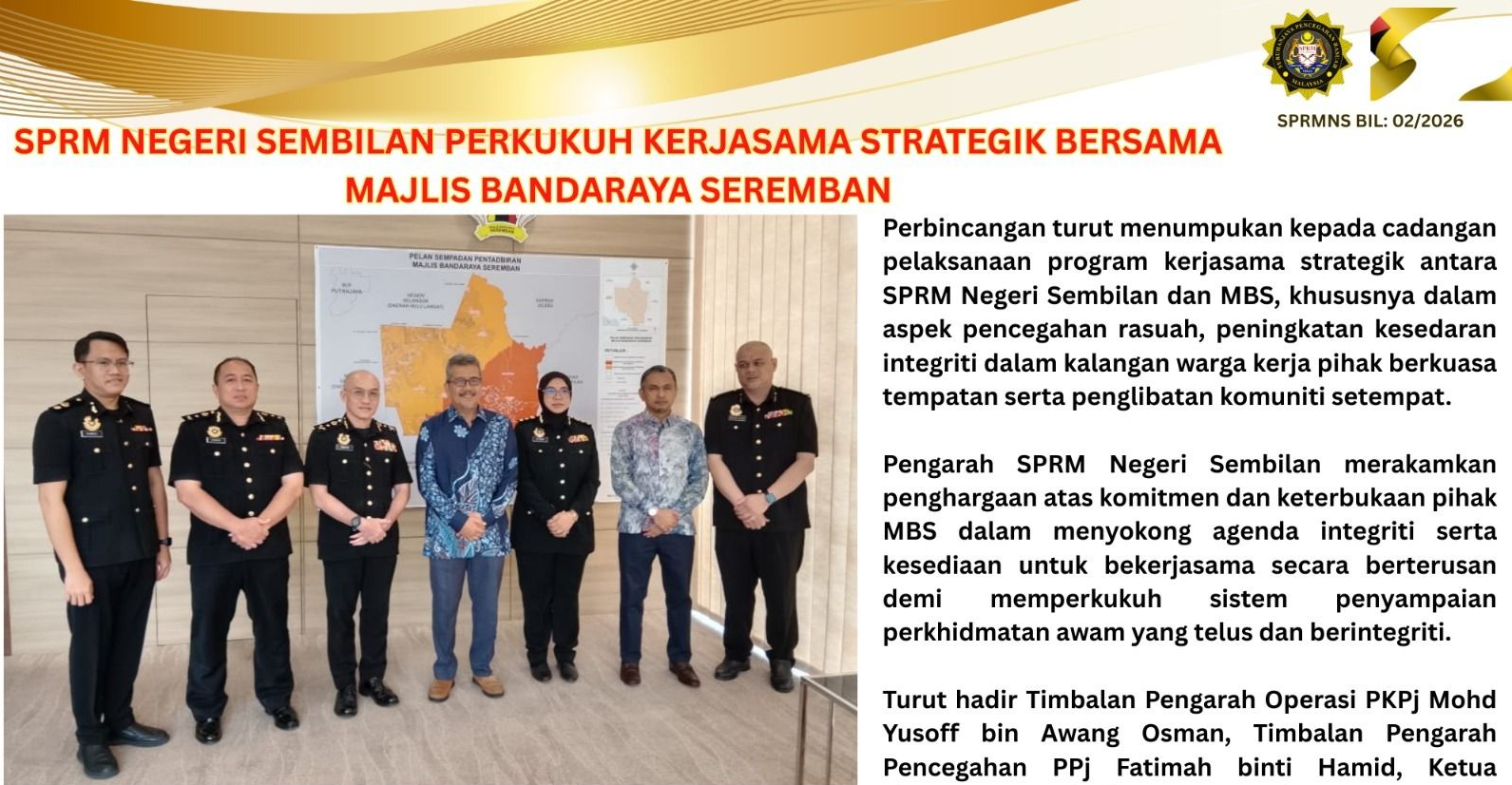 KUNJUNGAN HORMAT SPRM NEGERI SEMBILAN KEPADA DATUK BANDAR MBS