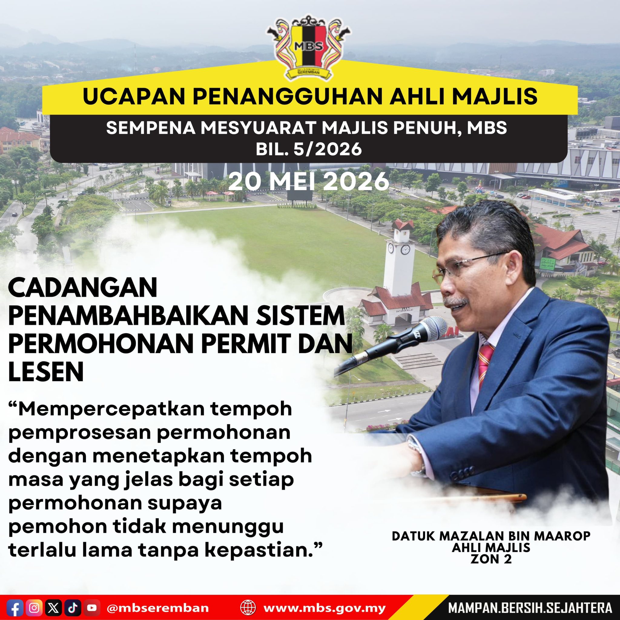 INTIPATI UCAPAN PENANGGUHAN AHLI MAJLIS, MAJLIS BANDARAYA SEREMBAN SEMASA MESYUARAT MAJLIS PENUH BIL.5/2026