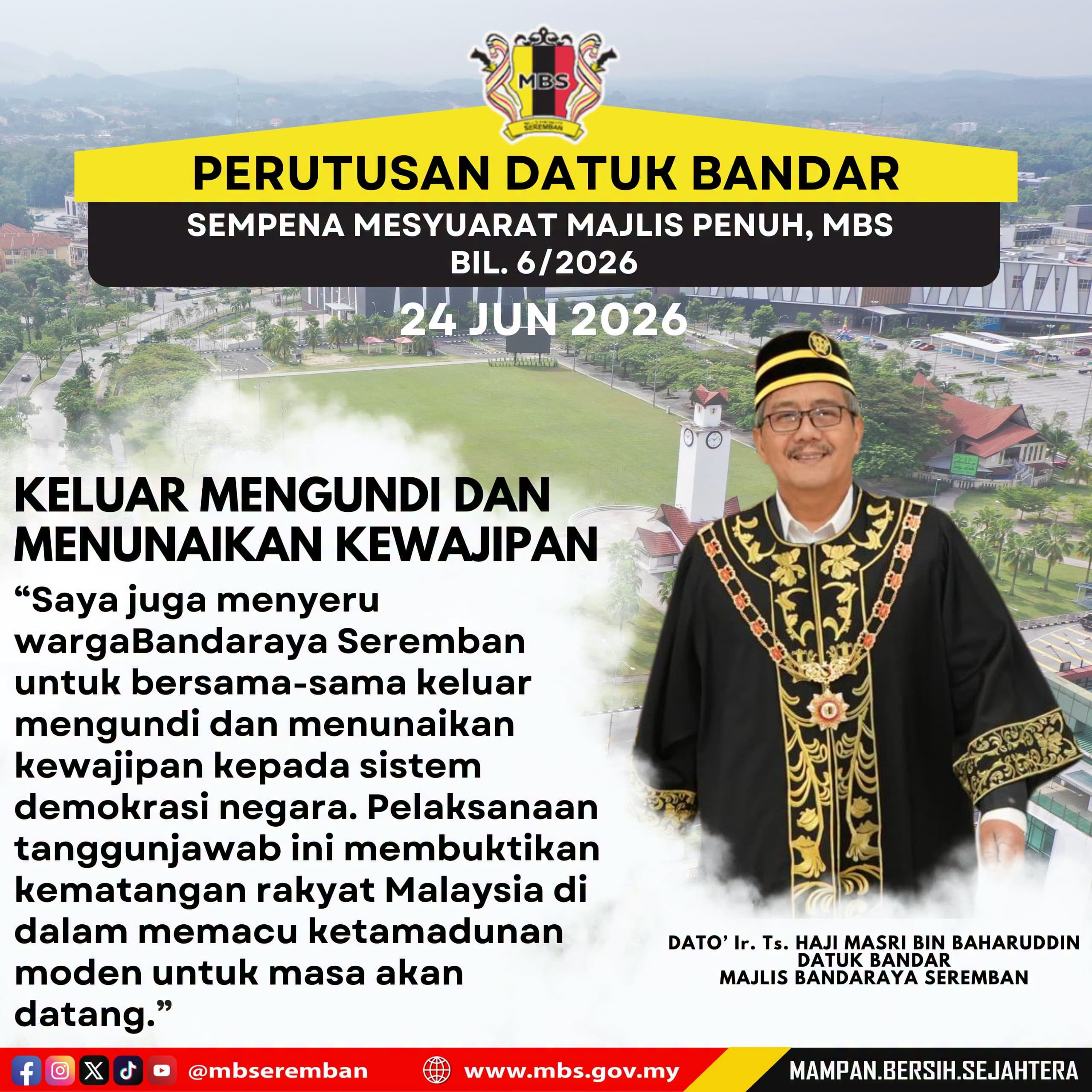 INTIPATI UCAPAN PERUTUSAN DATUK BANDAR, MAJLIS BANDARAYA SEREMBAN SEMASA MESYUARAT MAJLIS PENUH BIL.6/2026