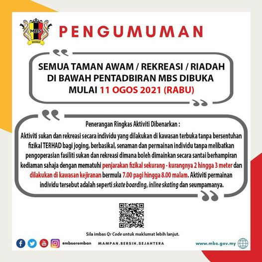 SEMUA TAMAN AWAM DI BAWAH PENTADBIRAN MBS DIBUKA