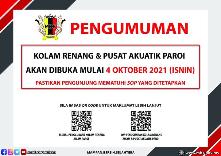 KOLAM RENANG & PUSAT AKUATIK PAROI AKAN DIBUKA 