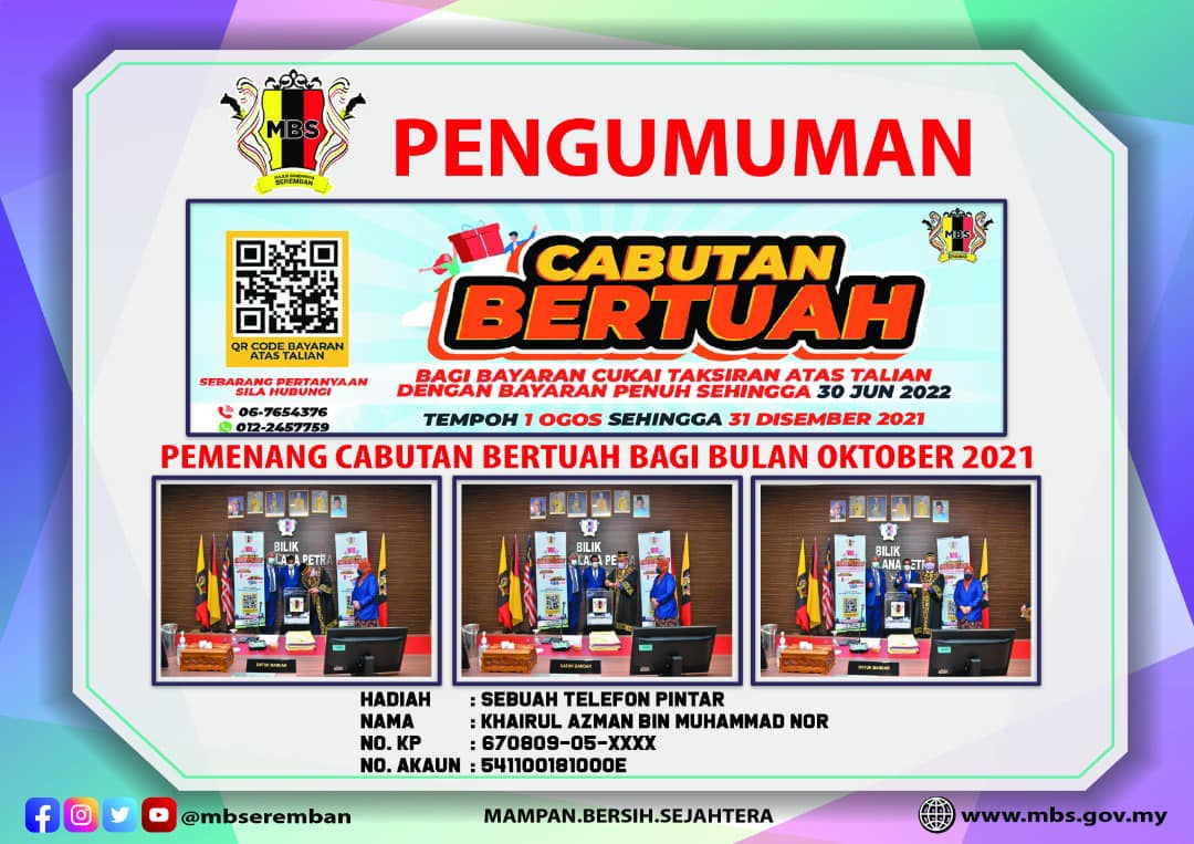 PEMENANG CABUTAN BERTUAH BAGI BULAN OKTOBER 2021