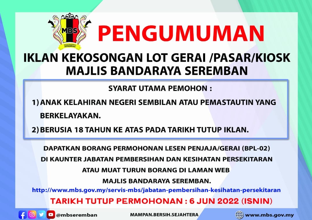 IKLAN KEKOSONGAN LOT GERAI/ PASAR/ KIOSK MBS