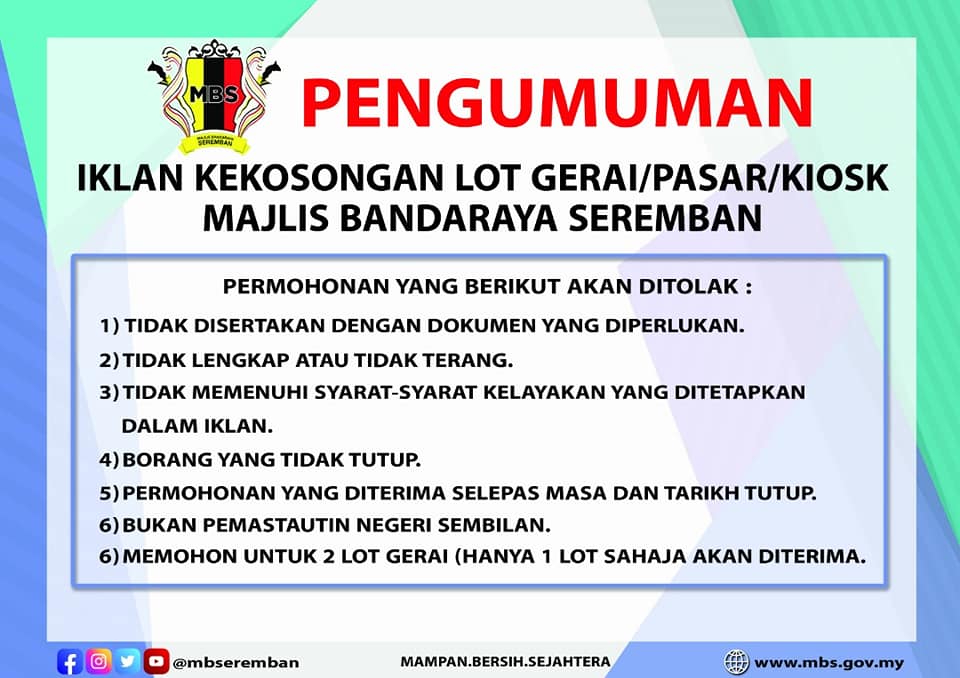 IKLAN KEKOSONGAN LOT GERAI/ PASAR/ KIOSK MBS