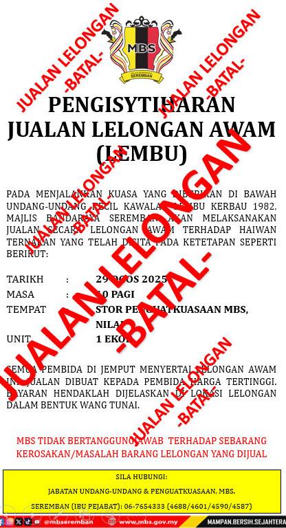 JUALAN LELONGAN LEMBU DIBATALKAN 