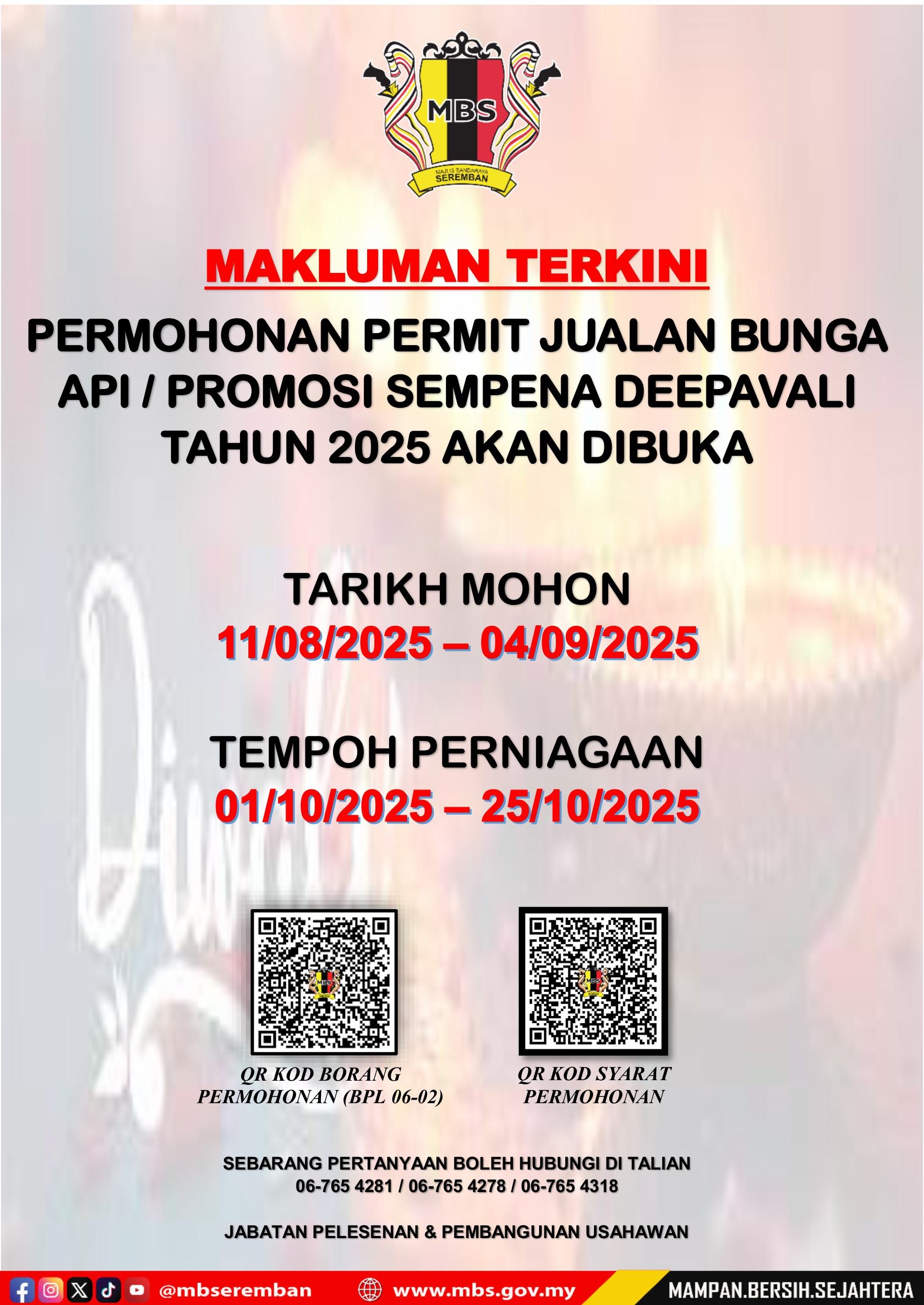 PERMOHONAN PERMIT JUALAN BUNGA API SEMPENA DEEPAVALI TAHUN 2025