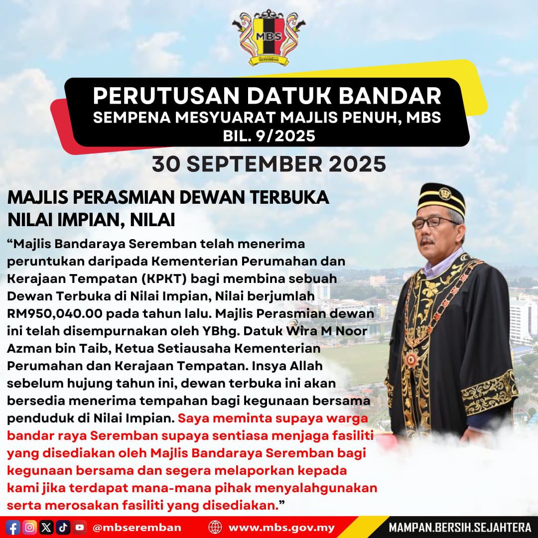 PERUTUSAN DATUK BANDAR SEMPENA MESYUARAT MAJLIS PENUH, MBS BIL 9/2025