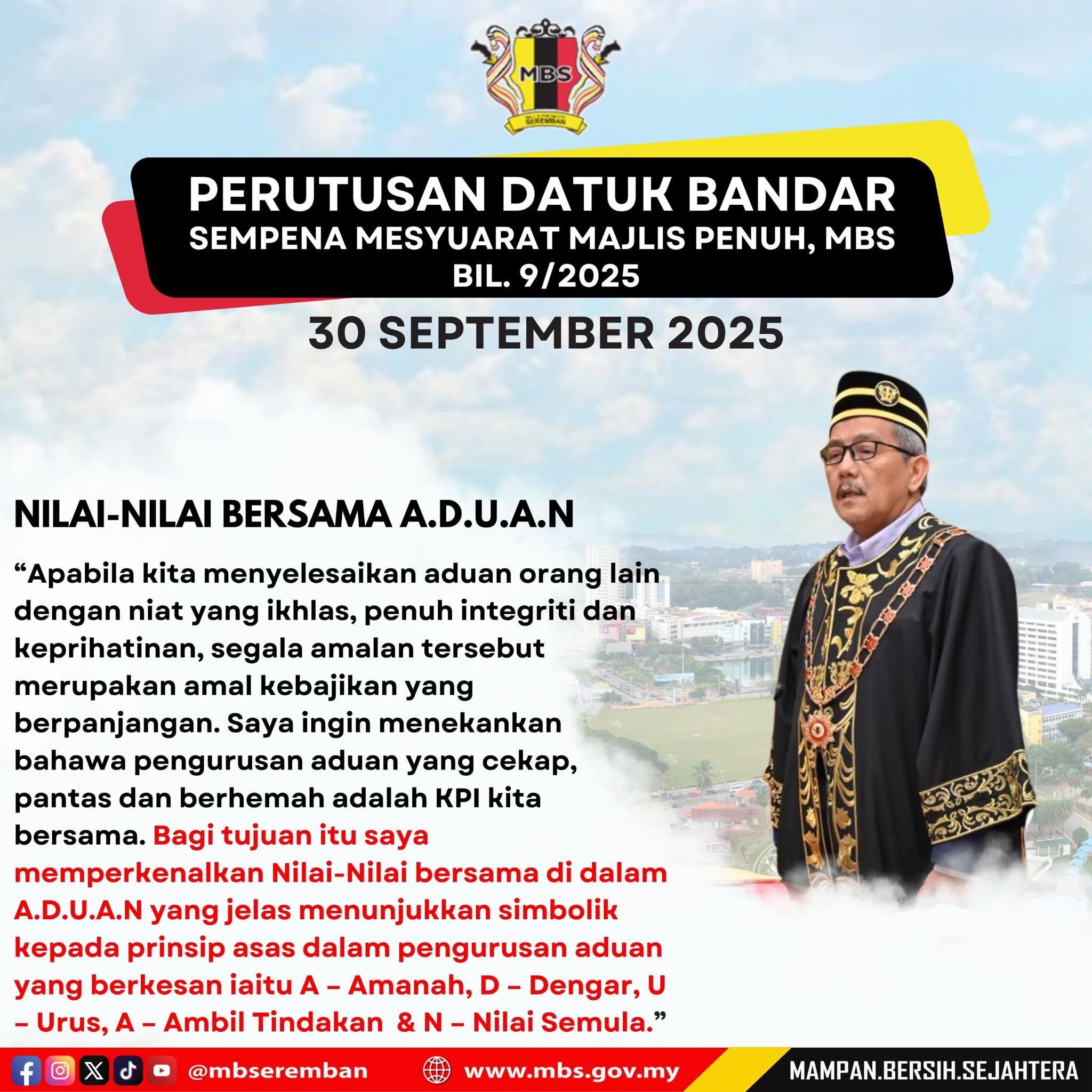 PERUTUSAN DATUK BANDAR SEMPENA MESYUARAT MAJLIS PENUH, MBS BIL 9/2025