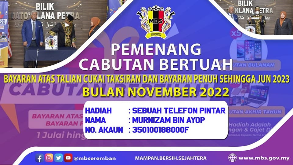 PEMENANG CABUTAN BERTUAH CUKAI TAKSIRAN BULAN NOVEMBER 2022