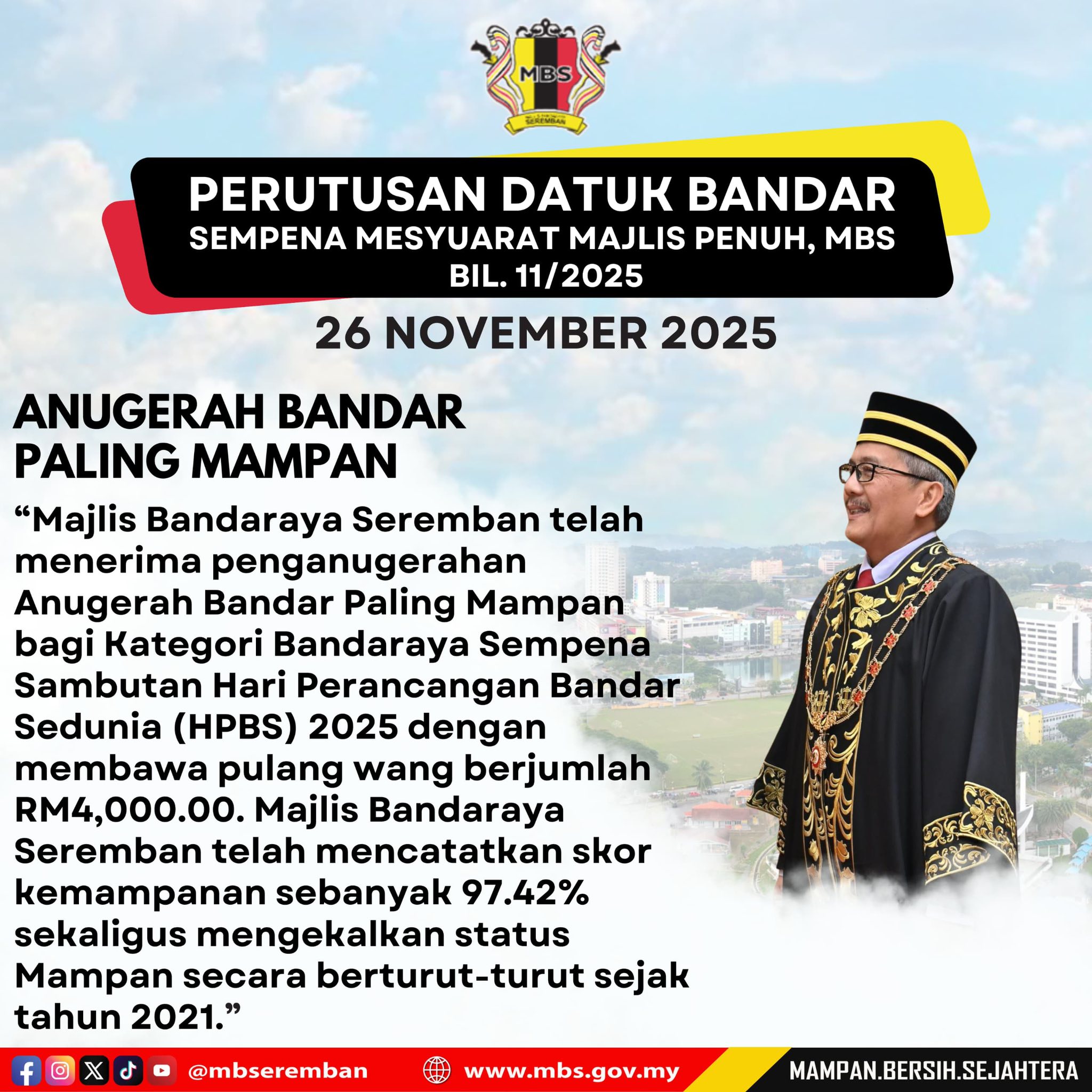 PERUTUSAN DATUK BANDAR SEMPENA MESYUARAT MAJLIS PENUH BIL. 112025