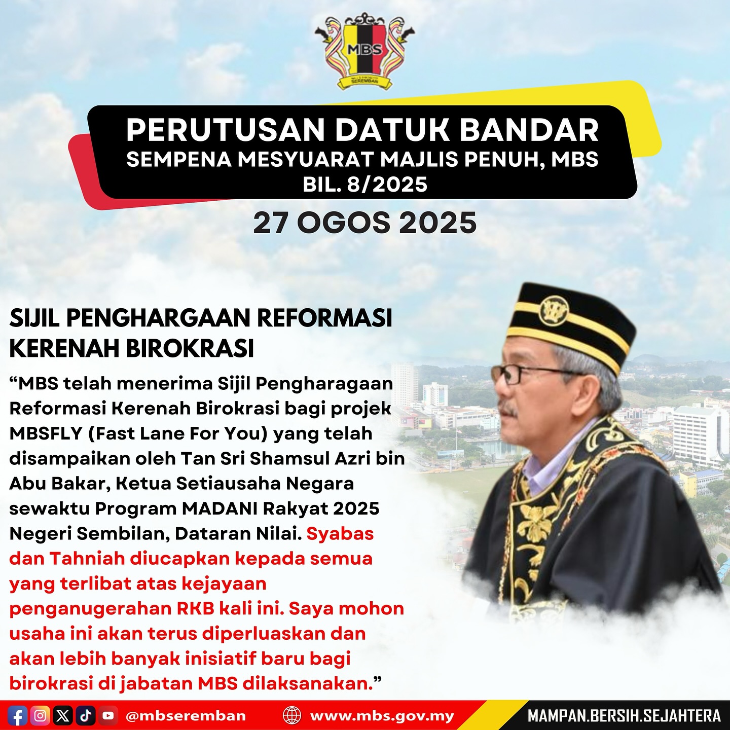 PERUTUSAN DATUK BANDAR SEMPENA MESYUARAT MAJLIS PENUH, MBS BIL 8/2025