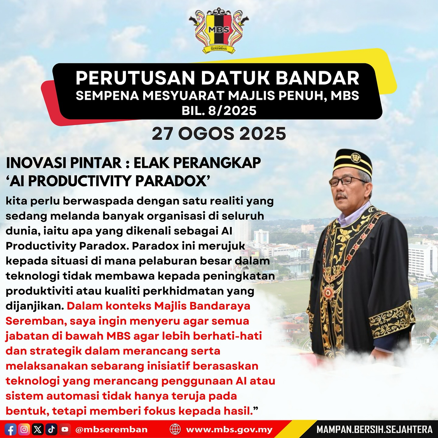 PERUTUSAN DATUK BANDAR SEMPENA MESYUARAT MAJLIS PENUH, MBS BIL 8/2025