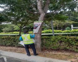 KERJA-KERJA MEMBUKA PAPAN IKLAN, BUNTING, BANNER HARAM