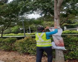 KERJA-KERJA MEMBUKA PAPAN IKLAN, BUNTING, BANNER HARAM