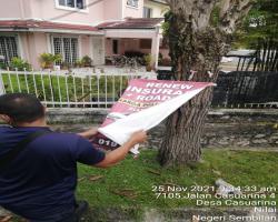 KERJA-KERJA MEMBUKA PAPAN IKLAN, BUNTING, BANNER HARAM