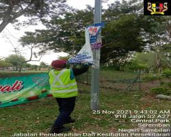 KERJA-KERJA MEMBUKA PAPAN IKLAN, BUNTING, BANNER HARAM