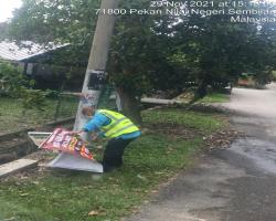 KERJA-KERJA MEMBUKA PAPAN IKLAN/BUNTING/BANNER HARAM 